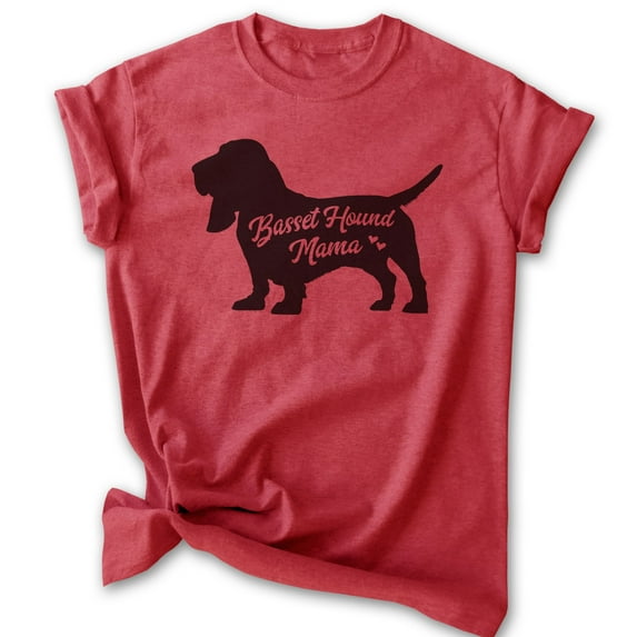 Basset Hound Mama, Unisex Women's Shirt, Basset Hound Owner, Funny Dog Mama Gift, Heather Red, Small