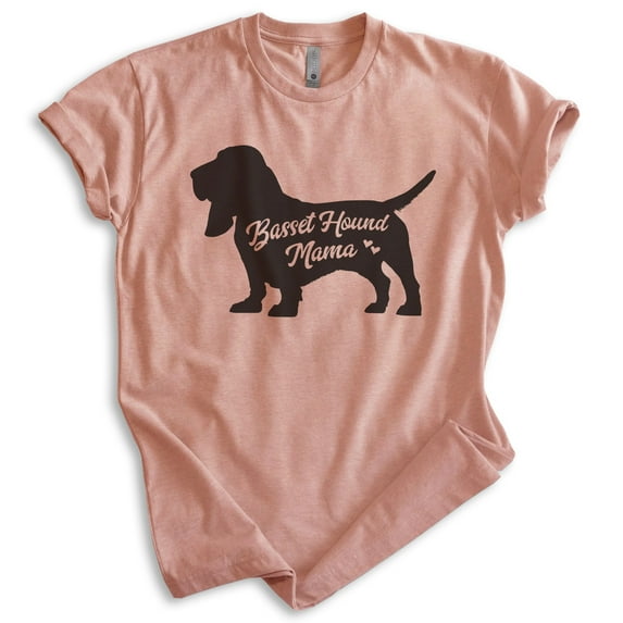 Basset Hound Mama, Unisex Women's Shirt, Basset Hound Owner, Funny Dog Mama Gift, Heather Sunset, Medium