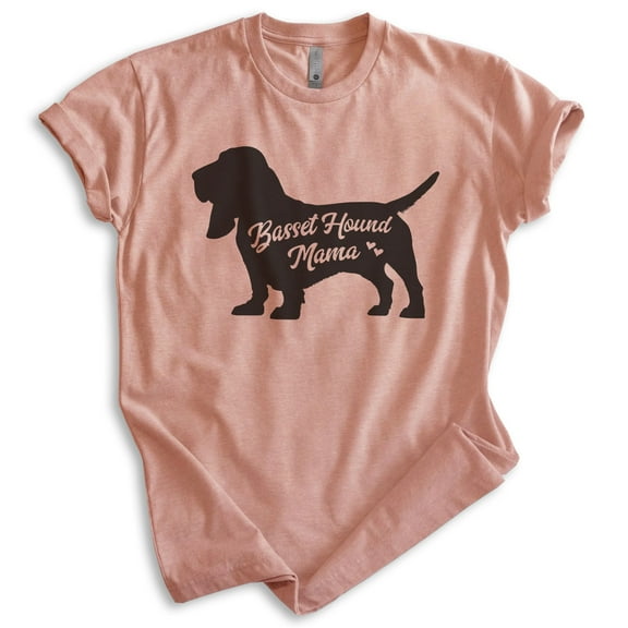 Basset Hound Mama, Unisex Women's Shirt, Basset Hound Owner, Funny Dog Mama Gift, Heather Sunset, Medium