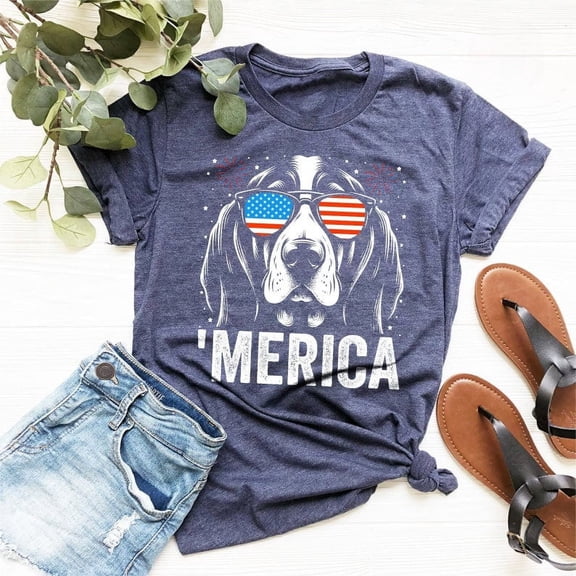 Basset Hound 'Merica Shirt, 4th of July Basset Tee, Patriotic Dog Lover