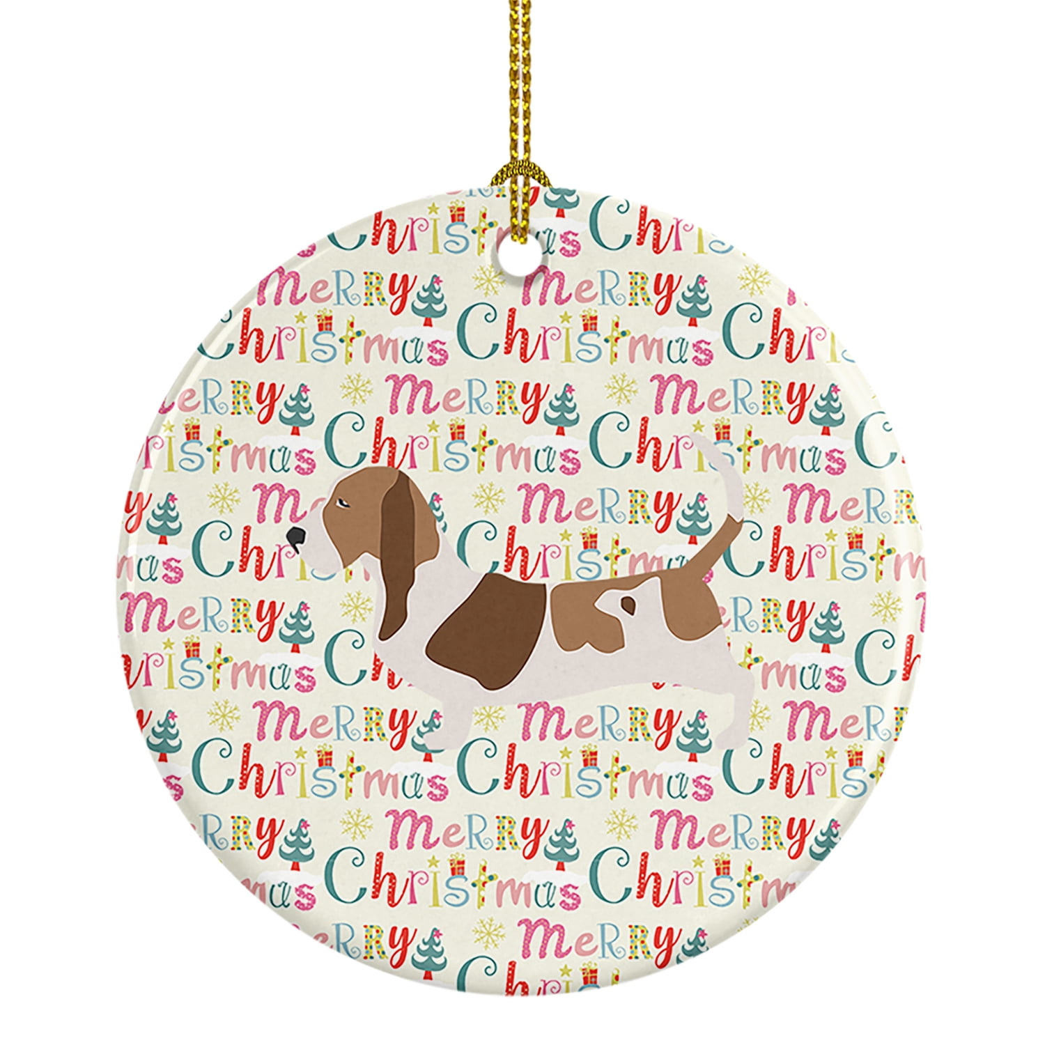 Basset Hound Merry Christmas Ceramic Ornament 2.8 in x 2.8 in