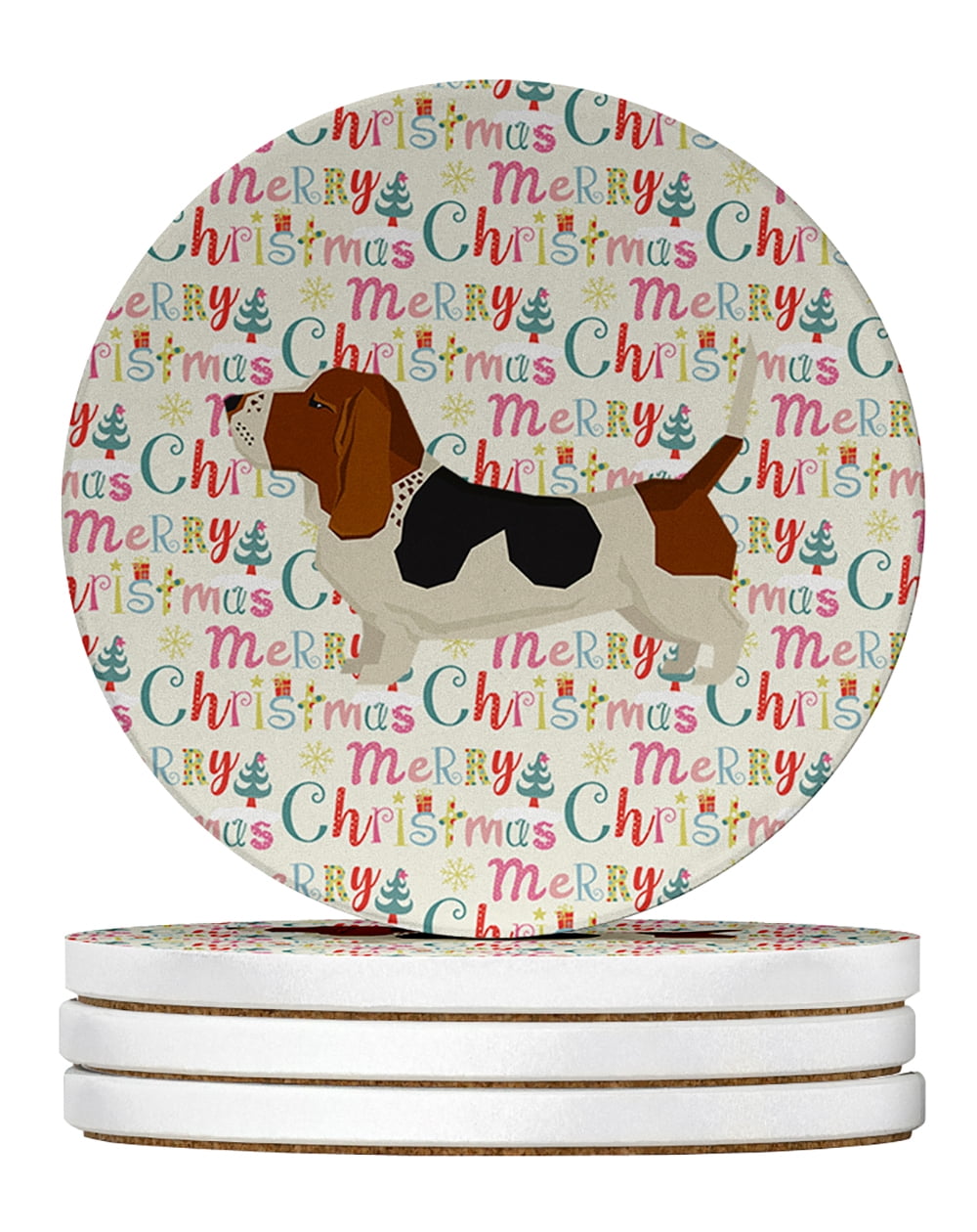 Basset Hound Merry Christmas Large Sandstone Coasters Pack of 4 4 in x 4 in