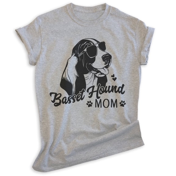 Basset Hound Mom, Unisex Women's Shirt, Basset Hound Owner, Funny Dog Mom Gift, Heather Gray, Medium