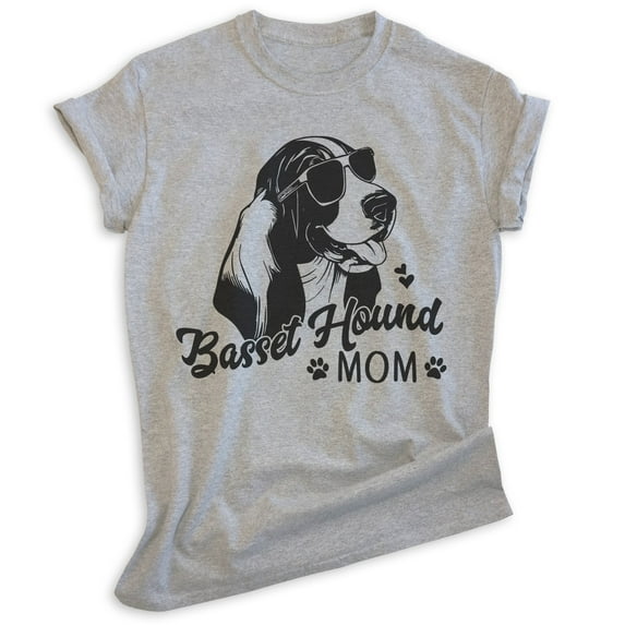 Basset Hound Mom, Unisex Women's Shirt, Basset Hound Owner, Funny Dog Mom Gift, Heather Gray, Small