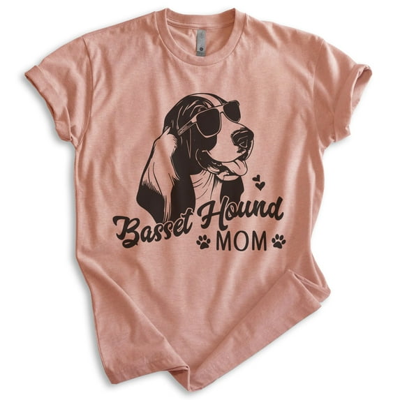 Basset Hound Mom, Unisex Women's Shirt, Basset Hound Owner, Funny Dog Mom Gift, Heather Sunset, Medium