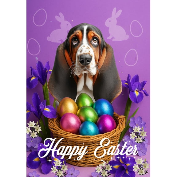Basset Hound Open Tri - Best of Breed Easter Holiday Outdoor House Flag 28" x 40" Mailbox Flag Dog Flag