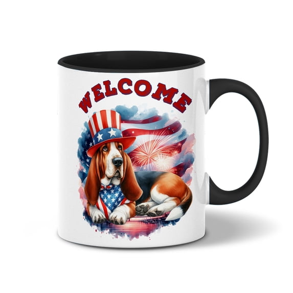 Basset Hound Patriotic Welcome for 4Th of July Independence Day 11oz Accent Two-tone Mug Bassets Dog Breed Lovers Gifts Idea Coffee Tea Cup - 00010