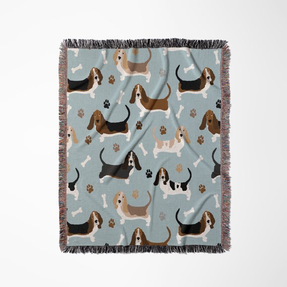 Basset Hound Paws And Bones Dog Pattern, Woven Blanket