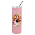 thumbnail image 1 of Basset Hound Pink Flowers Double Walled Stainless Steel 20 oz Skinny Tumbler, 1 of 3
