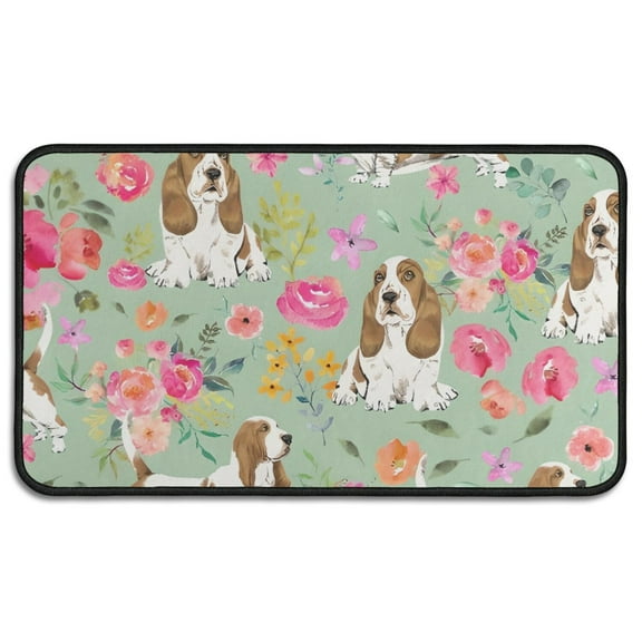 Basset Hound and Pioneer Flower Door Rugs,Washable Non Slip Door Mats Indoor,Decorative Door Mats,Entry Mat Indoor for Entrance,Bedroom,Kitchen,Bathroom,30"x17"