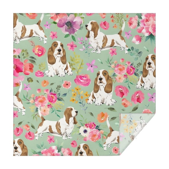 Basset Hound and Pioneer Flower Square Tablecloth,Waterproof Square Table Cover,Wipeable Spillproof Washable Table Cover for Home Kitchen Party Decor 60"x60"(152x152cm)