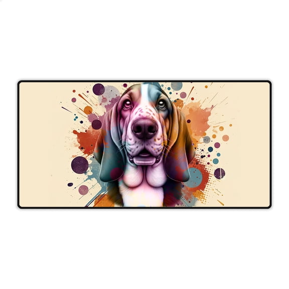 Basset Hound Portrait Watercolor Vintage Retro Styles Desk Mat Full Keyboard Mouse Pad Bassets Dog Breed Lovers Gifts Idea Large Mousepad - 00001
