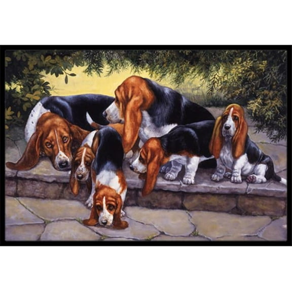 Basset Hound Puppies, Momma & Daddy Indoor or Outdoor Mat, 24 x 36