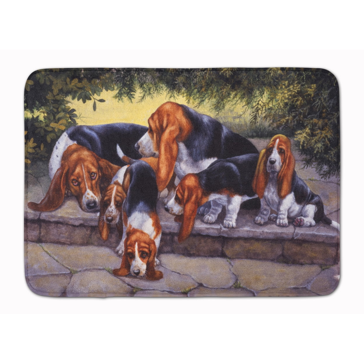 Basset Hound Puppies Memory Foam Bath Mat with Coral Fleece