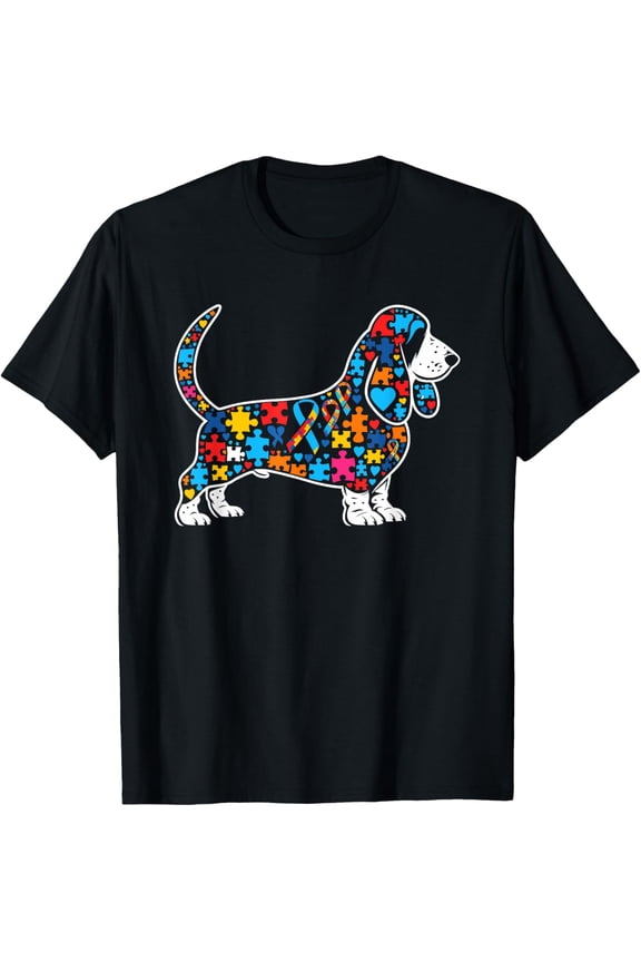 Basset Hound Puzzle Autism Awareness Autistic Womens Mens T-Shirt