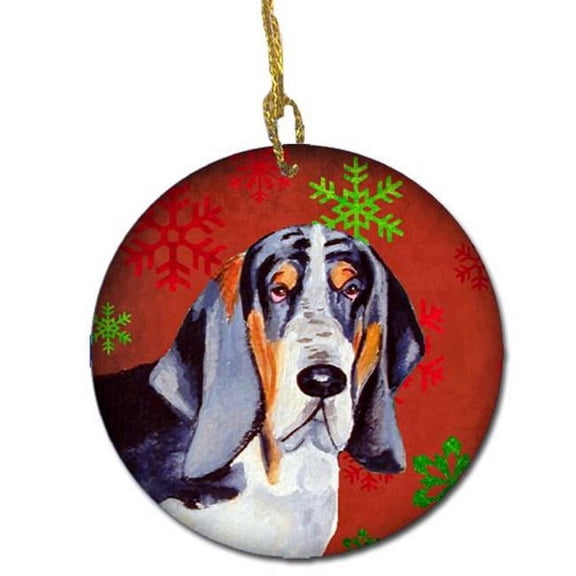 Basset Hound Red Snowflake Holiday Christmas Ceramic Ornament