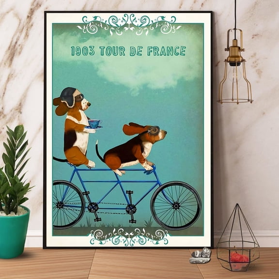 Basset Hound Riding A Bike 1903 Tour De France Satin Poster Wall Art Decor 16 x 24 Inch Poster