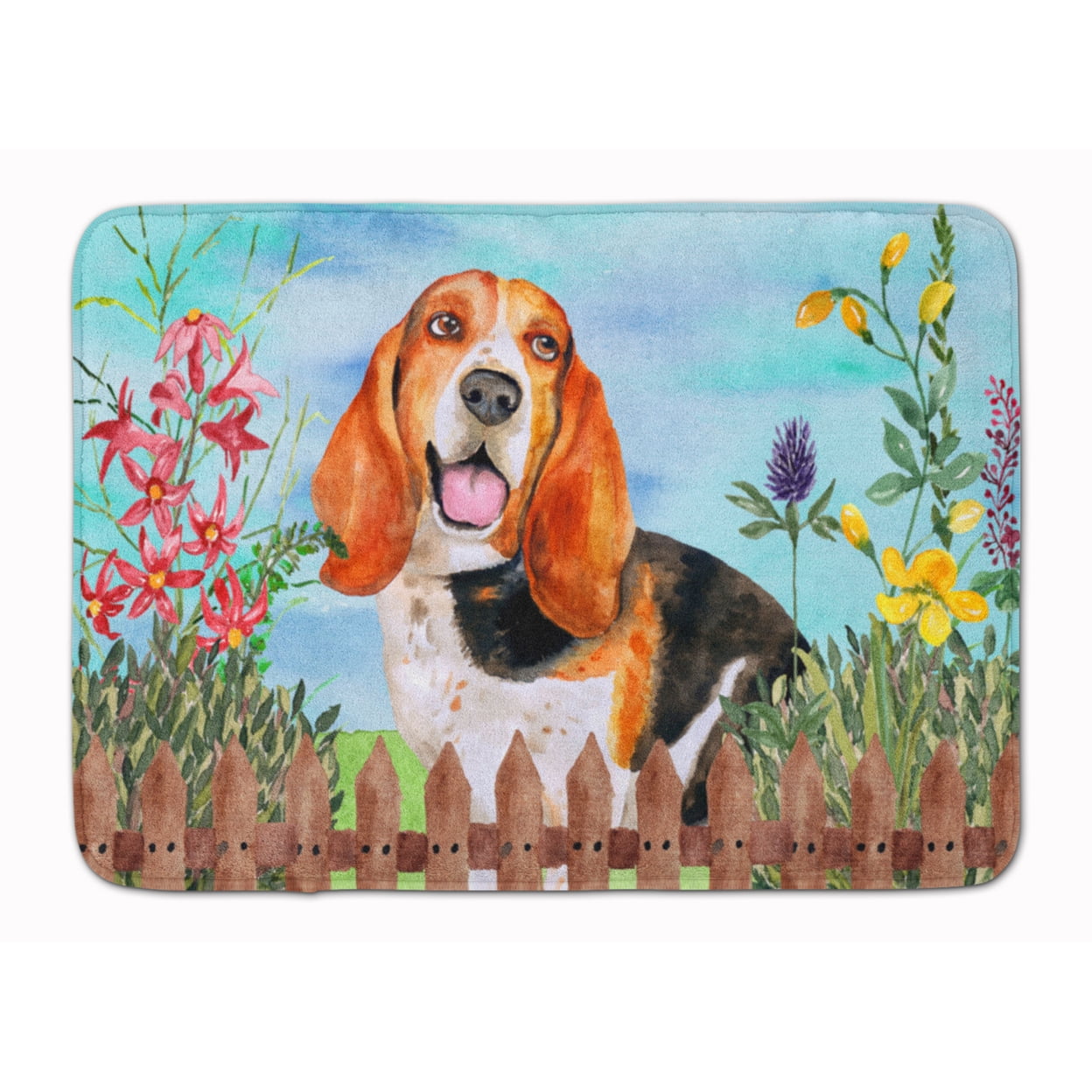 Springtime Dog Memory Foam Mat with Colorful Floral Design