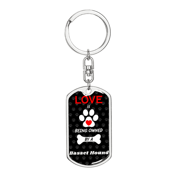 Basset Hound Stainless Steel or 18k Gold Premium Swivel Dog Tag Keychain