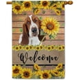 thumbnail image 1 of Basset Hound Sunflower House Flag Dog Welcome Spring Summer Wooden Print Flag Banner Outside Yard Decor 28X40 Inch Double Side Style 1, 1 of 6