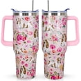 thumbnail image 1 of 40oz Insulated Travel Tumbler with Basset Hound Dogs Patterns and Vintage Florals - 3D-Printed Dog Lover Gift Mug (Keeps Hot/Cold), 1 of 6