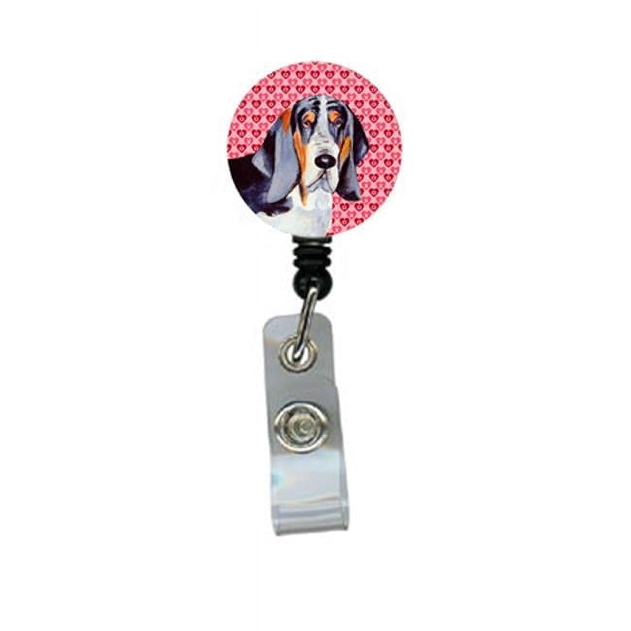 Basset Hound Valentines Love and Hearts Retractable Badge Reel or ID Holder with Clip