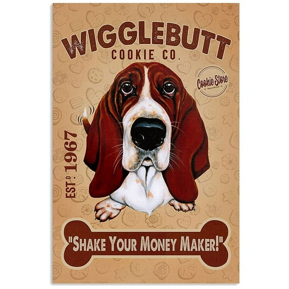 Basset Hound Wigglebutt Cookie Vintage Funny Aluminium Metal Sign For Home Bar Bathroom Toilet Garage Hotel Garden Coffee Bar Decor Size: 8 x 12 inch