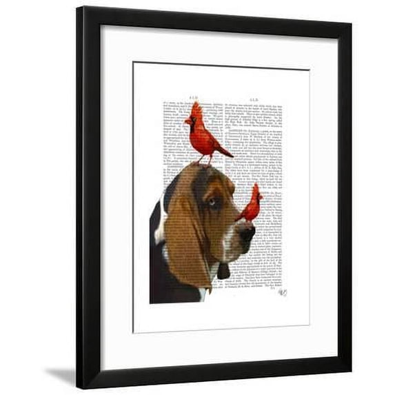 Basset Hound and Birds, Animals Framed Art Print Wall Art by Fab Funky Sold by Art.Com