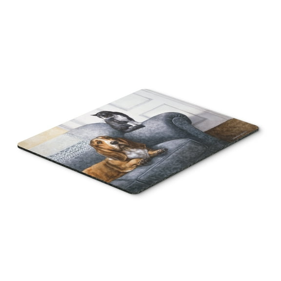 Basset Hound and Cat on couch Mouse Pad Hot Pad or Trivet