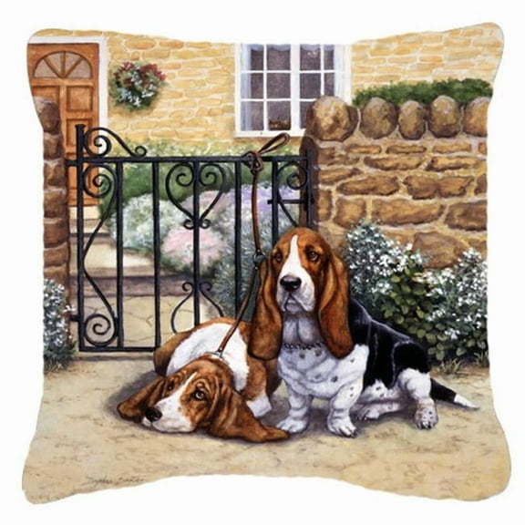 Basset Hound at the Gate Canvas Decorative Pillow