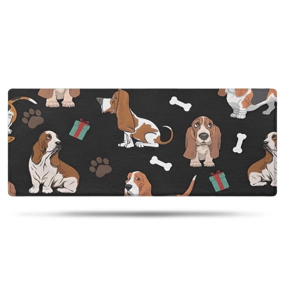 Basset Hounds with Bones and Presents Bathroom Rugs Mat,Non Slip Microfiber Bathroom Rug,Rubber Backing,Soft Bathroom Mats for Bathroom Floor,Tub and Shower,60x24in(150x60cm)