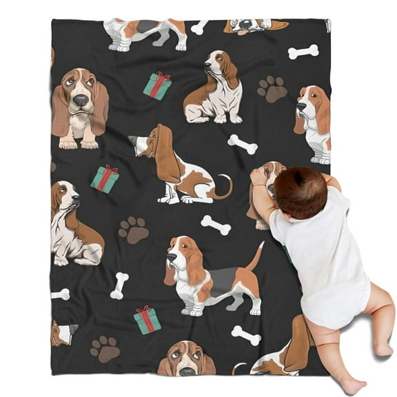 Basset Hounds with Bones and Presents Blanket,Comfortable Soft Flannel Throw Blanket,All Season,Warm Lightweight Blankets for Sofa Bed Couch Living Room Chair,30"x40"
