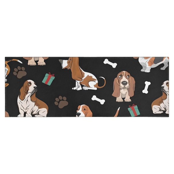 Basset Hounds with Bones and Presents Kitchen Rug Mat,Kitchen Runner Rugs Non Skid Washable,Decorative Kitchen Floor Mats for Kitchen,Sink,Laundry,17"X47"