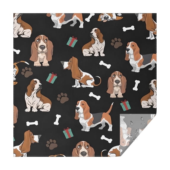 Basset Hounds with Bones and Presents Square Tablecloth,Waterproof Square Table Cover,Wipeable Spillproof Washable Table Cover for Home Kitchen Party Decor 42"X42"(107x107cm)