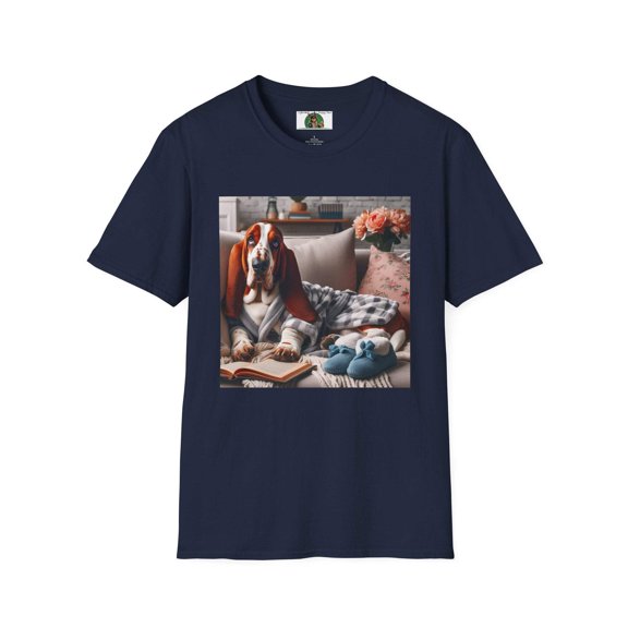 Basset Hounds "Sleepytime Reading a Good Book" Unisex Softstyle T-Shirt