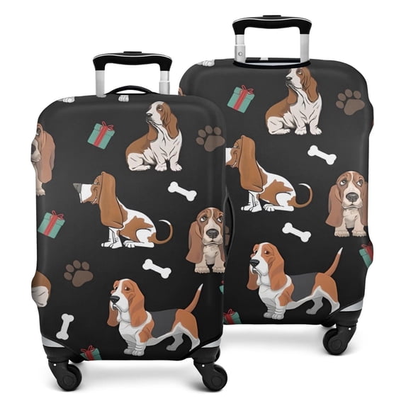 Basset Hounds with Bones and Presents Luggage Cover Fashion Suitcase Cover Baggage Covers Fit 25-28 Inch Luggage (Go Travel)