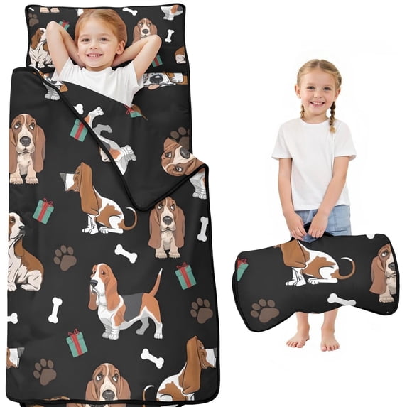 Basset Hounds with Bones and Presents Toddler Nap Mats for Kids Preschool,Sleeping Mat Bag or Kids,Toddler Sleeping Bag,Toddler Nap Mat or Daycare