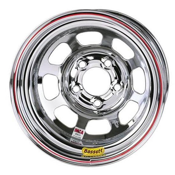 Bassett 15 x 8 IMCA Chrome D-Hole 5x5 Wheel, 2 Offset No-Bead