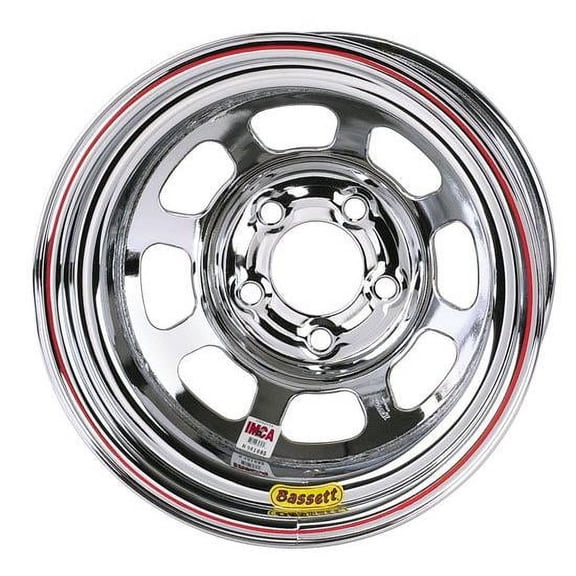 Bassett 15 x 8 IMCA Racing Wheel Chrome D-Hole 5 on 4.75, 2 Offset