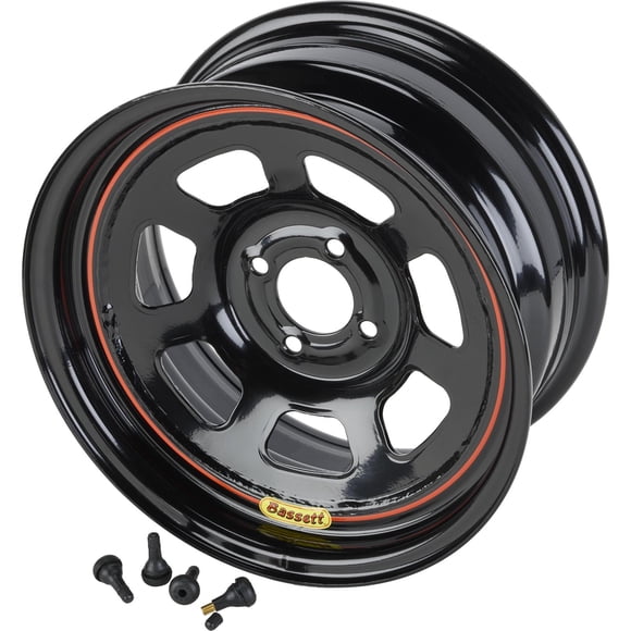 Bassett 15x7 DOT D-Hole Black Wheel Set - 4x100mm Bolt Pattern, 4" Backspace, Lightweight Steel Construction - Ideal for IMCA Hobby Stock and Street Stock Racing