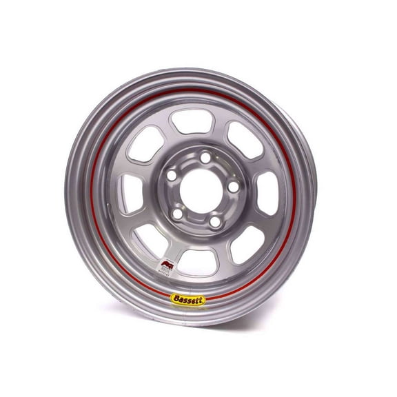 Bassett 58DF3IS IMCA D-Hole Wheel - 15 x 8 in. - 5 x 4.5 in. - Silver - 3 in. Back Spacing - 19 lbs