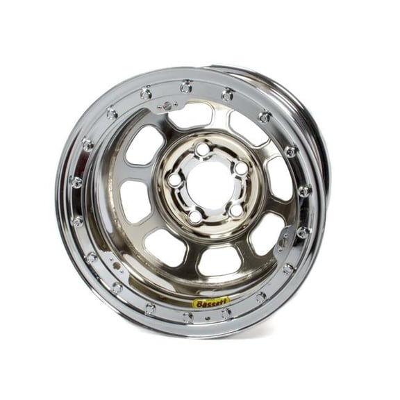 Bassett BAS59D54CL 15 x 8.75 in. D-Hole Lightweight Wheel with 4 in. Backspace & 5 x 5 in. Bolt Pattern Beadlock, Chrome