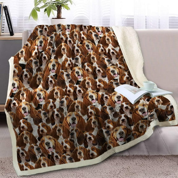 Bassett Hound Sherpa Fleece Throw Blanket for Couch Soft Fuzzy Thick and Warm Dog Blanket for Kids Girls Adults Women Cute Puppy Blanket Animal Pattern Sherpa Plush Blanket (50x60 Inches)