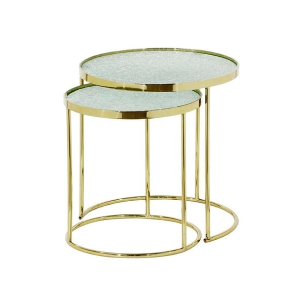 Bassett Mirror Bridget Crackled Glass and Metal Round Nesting Tables in Gold