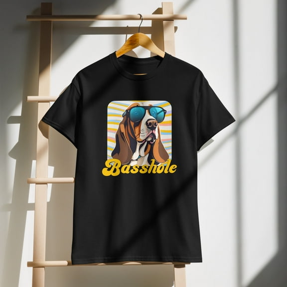 Basshole Basset Hound T Shirt (Black, S)