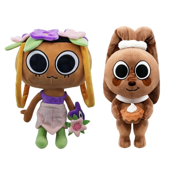 Bassie and Cocoa Deluxe 14 Inch Plush Set, 2 Pack Stuffed Animals with Posable Limbs and Magnetic Hands, Soft Character Plush Toys for Display, Collection and Gift