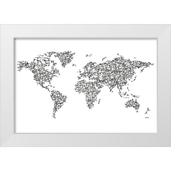 Bassin, Charlotte 24x17 White Modern Wood Framed Museum Art Print Titled - Hànzì Kanji World Map
