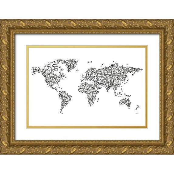 Bassin, Charlotte 32x23 Gold Ornate Wood Framed with Double Matting Museum Art Print Titled - Hànzì Kanji World Map