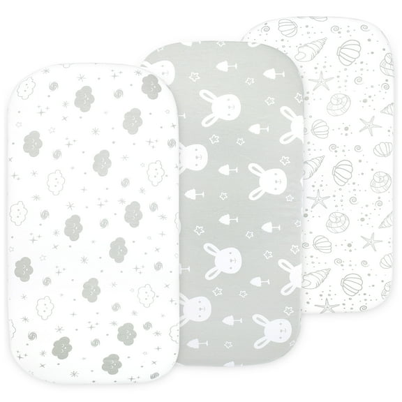 Bassinet Sheets for Baby Girl & Boy – 3-Pack Soft Fitted Bassinet Sheets, 100% Jersey Cotton, Breathable & Cozy, Fits 32x16x4 Inch Rectangle, Oval & Hourglass Mattresses