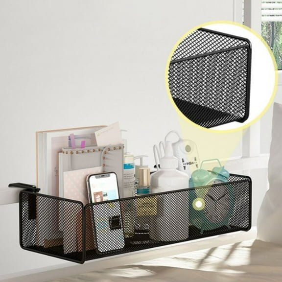 Bassinet Side Hanging Basket, Crib Rail Organizer Storage Bag, Metal Mesh Material with Adjustable Fixed Hook, for Baby Diapers Cups and Daily Supplies, Easy to Assemble